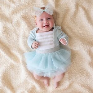 NWOT Posh Peanut Icy Blue Nutcracker Velour Bodysuit Dress 0-3 Months